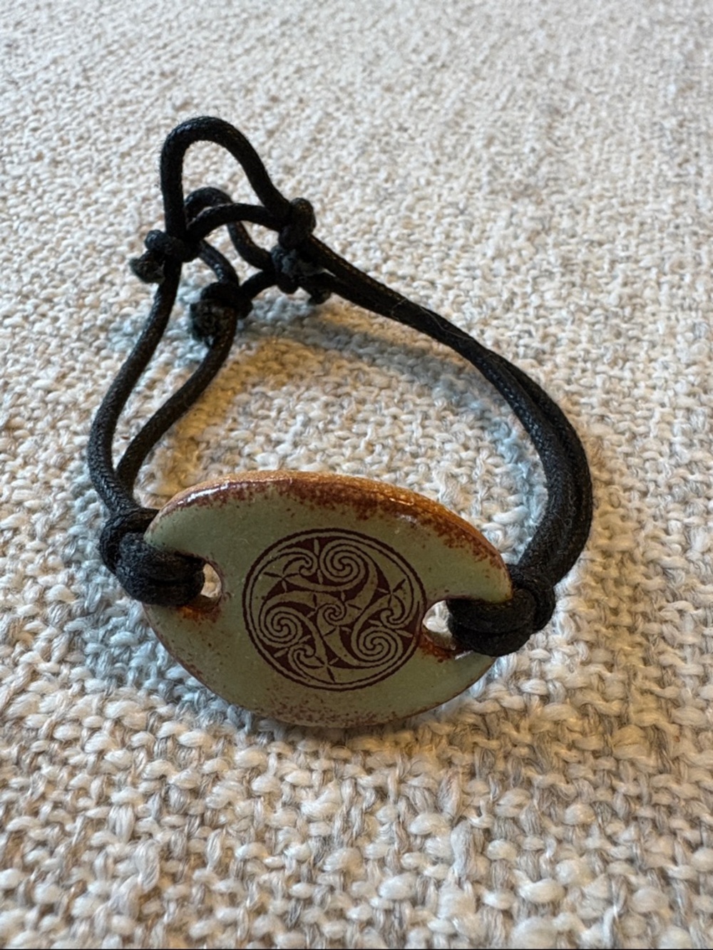 Green Ceramic Celtic Motif Adjustable Bracelet